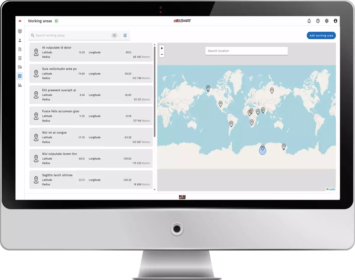 Pantalla original de Maply con mapa y áreas de operación